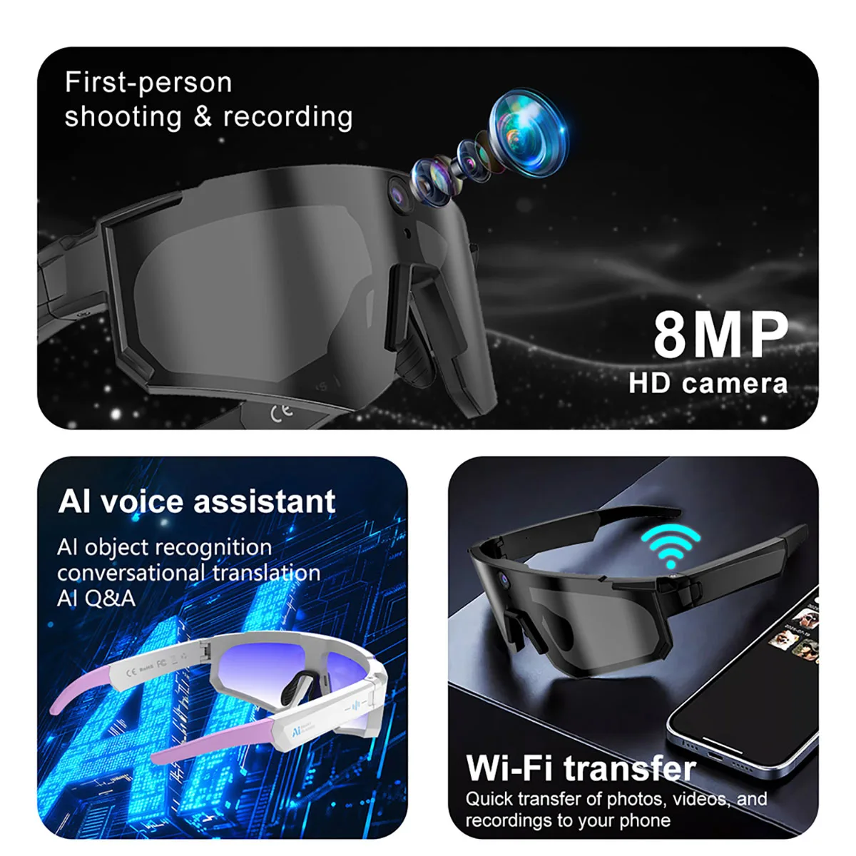 800W AI Smart Camera Glasses 1 - Outdoor Sport Camera 评论和价格